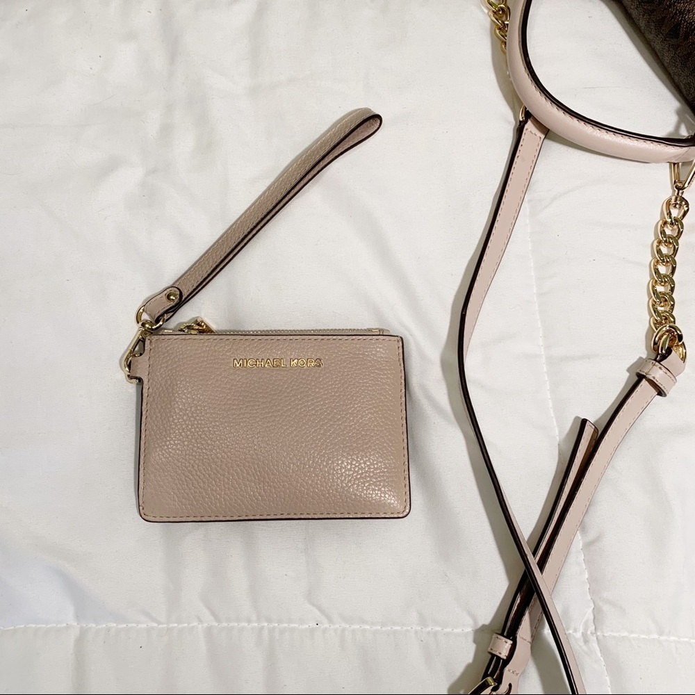 Michael Kors Small Mercer Pebbled Leather Coin Case- Soft Pink